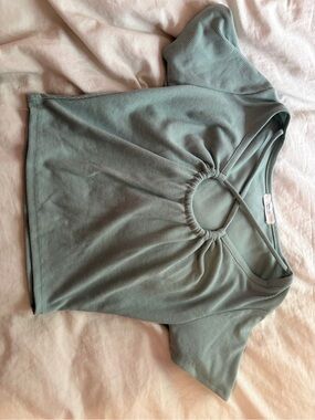 Active USA Sage Green Ribbed Keyhole Short Sleeve Top